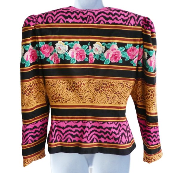 SiLK NEW Rickie Freeman Mixed Print Blazer Jacket Floral Animal Shoulder Pads M - Picture 2 of 8